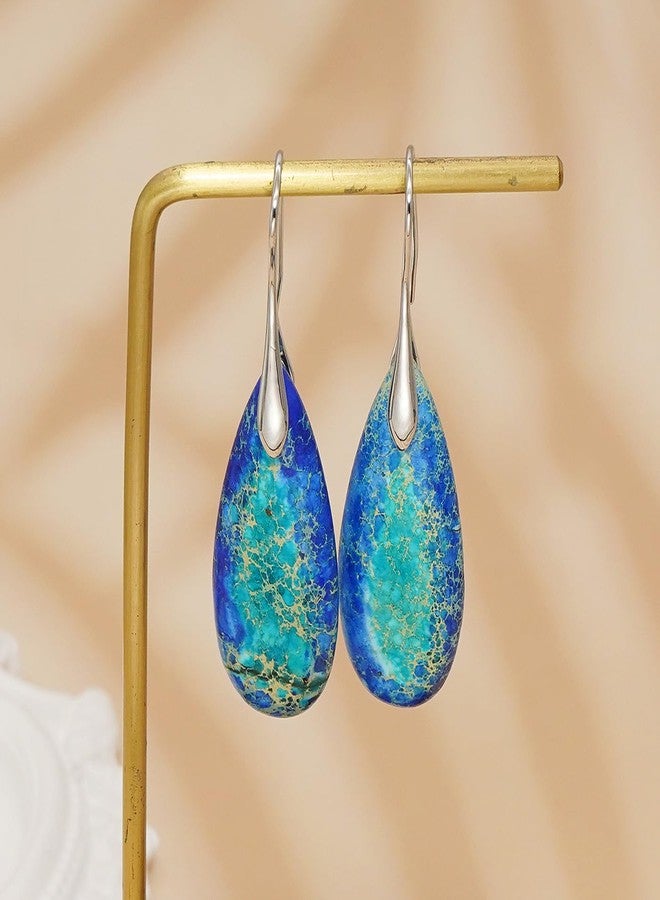 Wovanoo Natural Stone Earrings Waterdrop Stone Dangle Earrings for Women Blue Silver - Image 4